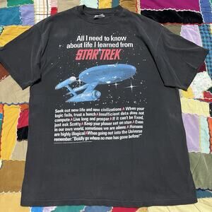 Vintage 90s Star Trek "All I Need to Know About Life" T-Shirt Hanes Beefy Large